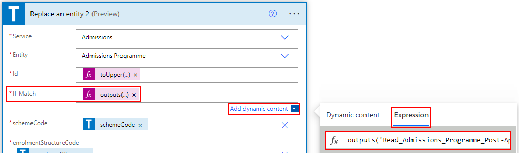 Expression to retrieve etag