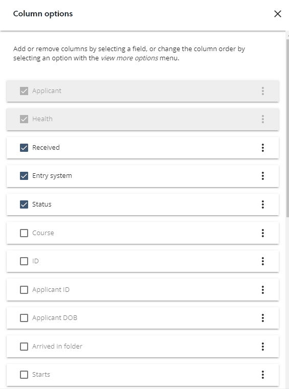 Column selections and order