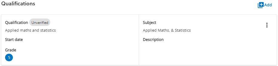 Qualification in the education and experience tab of an application