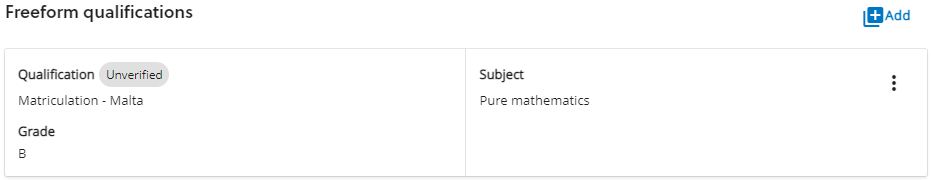 Freeform qualification recorded on an application