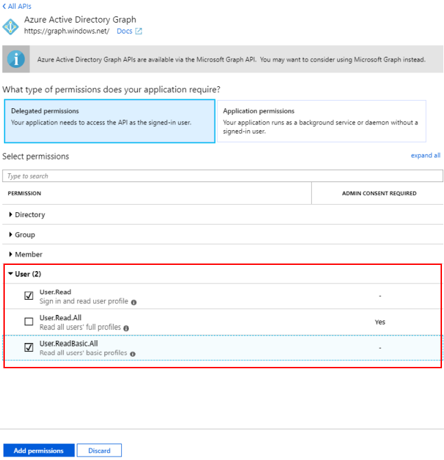 Delegate permissions in Azure active directory