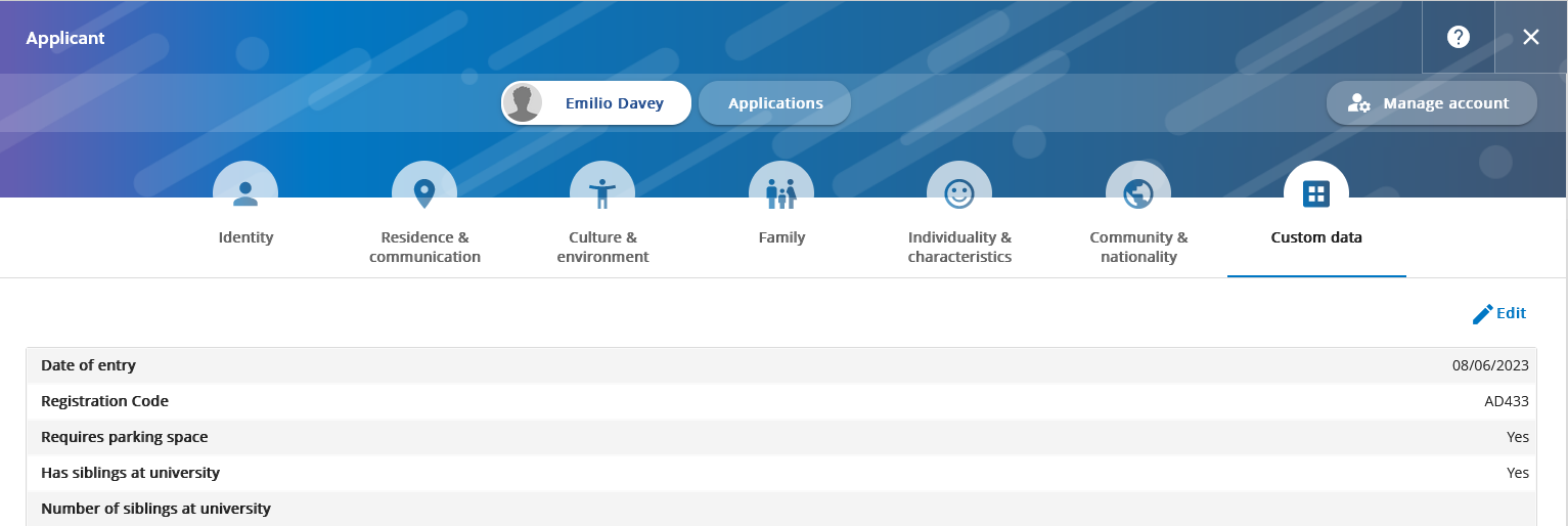 custom attributes for an applicant