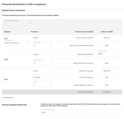 Screenshot of the acceptance offer form