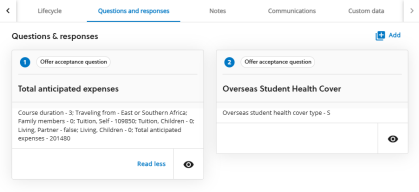 Screenshot of questions and responses tab with responses from offer acceptance form