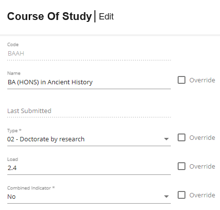 Courses of study edit page