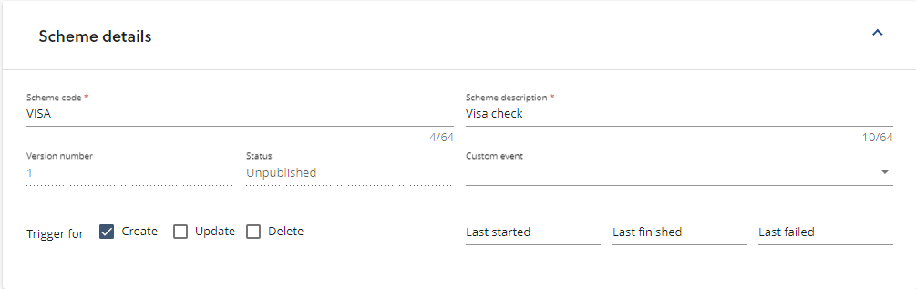 the scheme information section highlighting custom name set to application clearance check