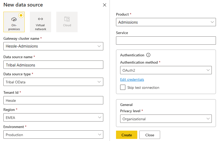 Power BI services new data source