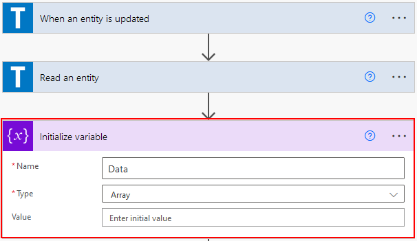 Initialize variable step with the data being defined as an array