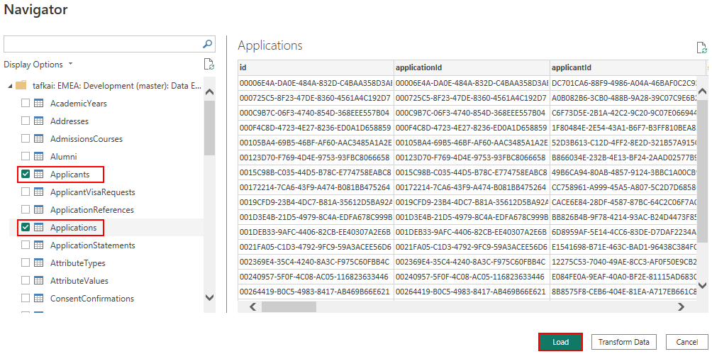 OData connector selected data