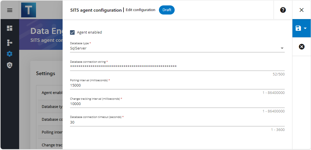 SITS agent configuration page