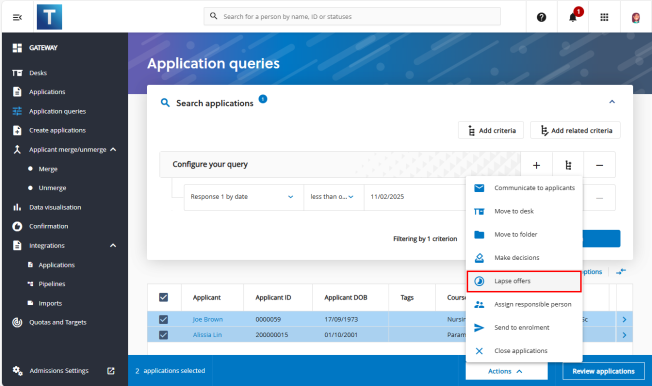 Screenshot showing the number of days an applicant has to repsond to offer.