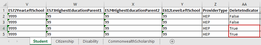 Downloaded records of the Students data group with the DeleteIndicator set to True