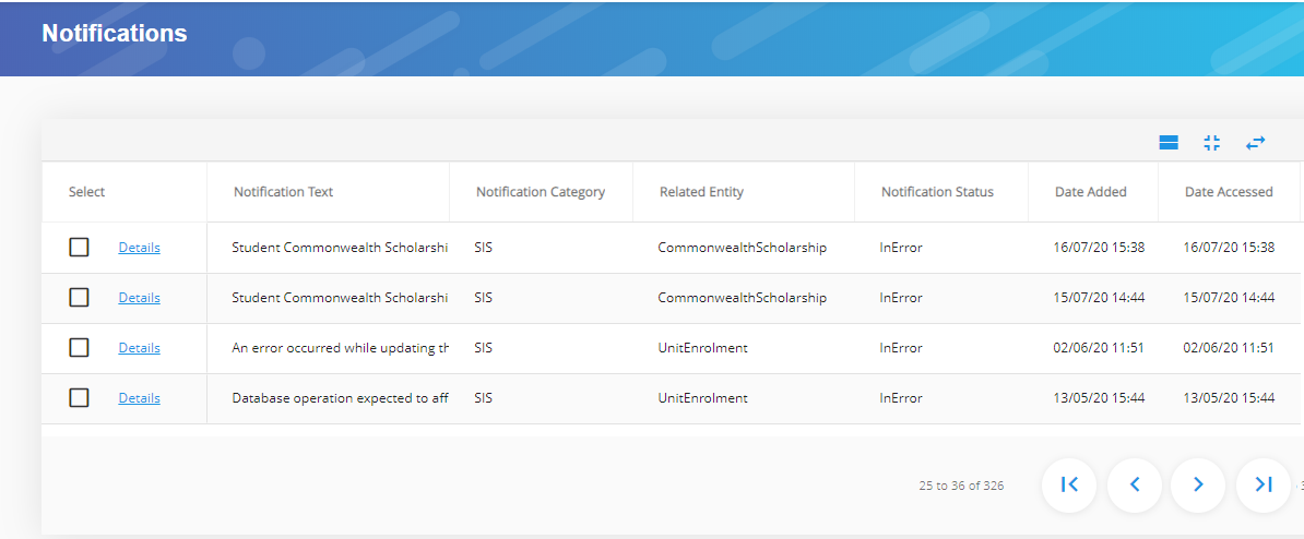 Notifications with the category siss, meaning the notifications are from the student management system