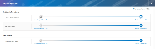 Screenshot showing the desk actions for tasks shown on the applicant portal.