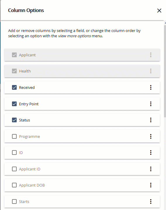 Column selections and order