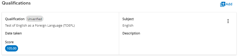 English language test overall score recorded on an application