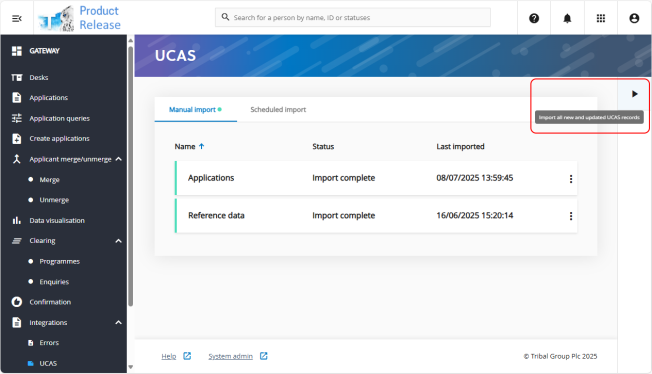 Image showing how to import all applications and reference data