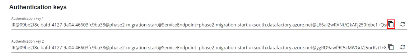 The Edge authentication keys section with copy to clipboard button highlighted for authentication key 1