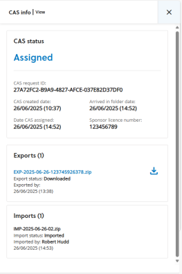 CAS informaiton view with information about a CAS request