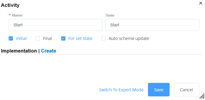 the workflow designer create activity pop up