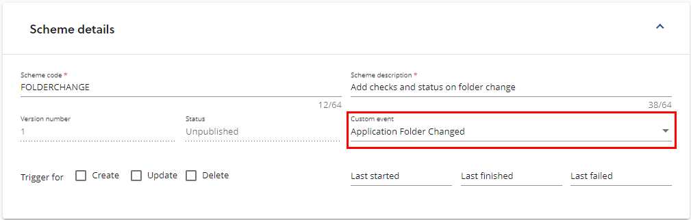 the scheme information section highlighting custom name set to application folder changed