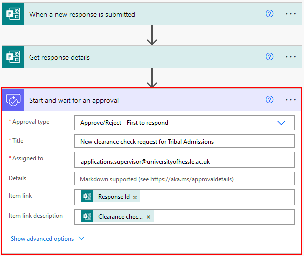 Start and wait for approval trigger with all fields populated as described in the step 5