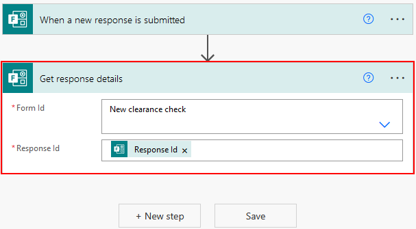 Get response details trigger with the form id for new clearance check and response id selected