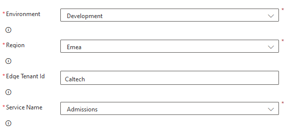 Tribal connector settings for an institution's development environment and admissions events