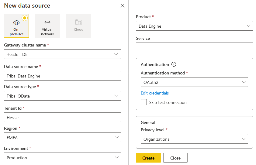 Power BI services new data source