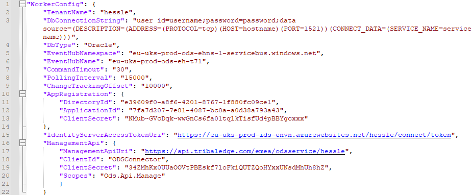 SITS agent JSON file detailing the required values in Notepad plus plus