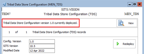 TDS entity in SITS:Vision with deployment information highlighted