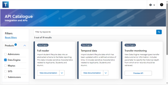 Diagram showing the Data Engine APIs on the API catalogue