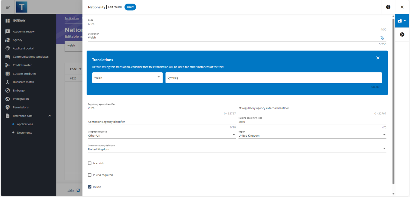 Screenshot showing how welsh translation of a nationality.