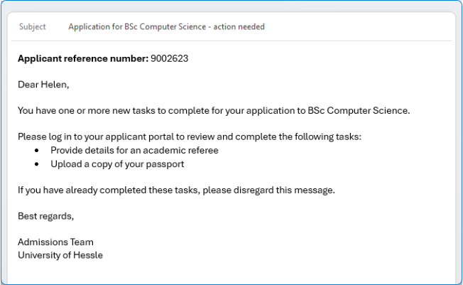 Image showing a task notifcation email with two tasks.