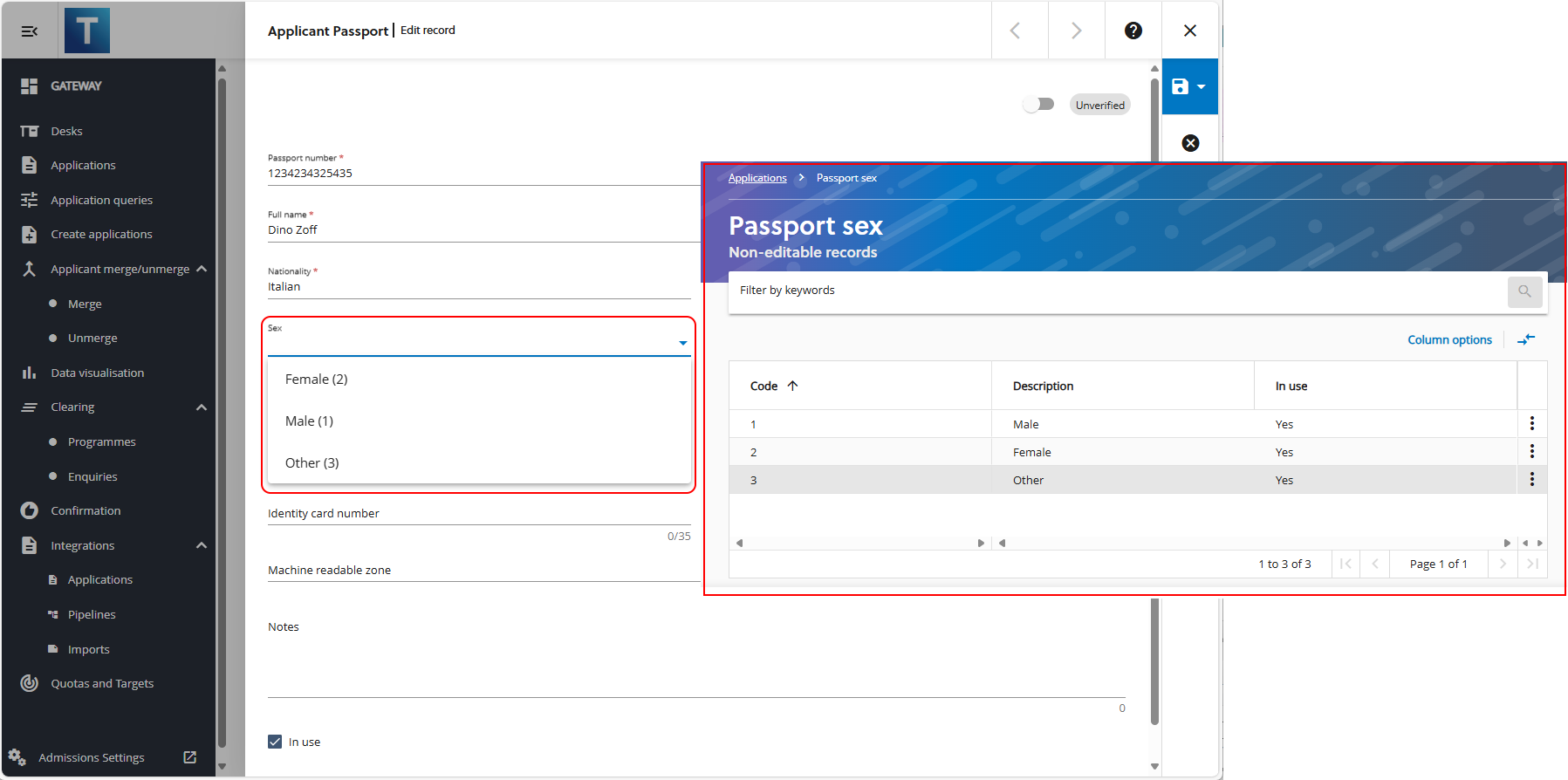 Images showing the new field on a passport and the new reference data passport sex