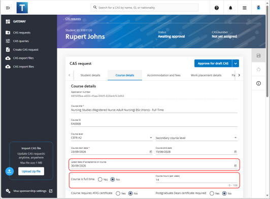 course details tab