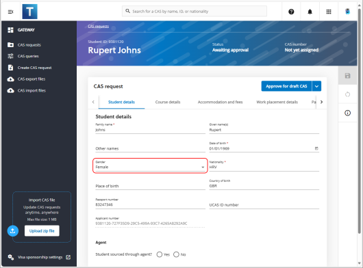 student details tab